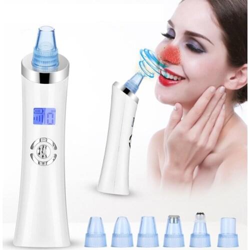 Vacuum Blackhead Remover Electric Facial Pore Extractor Rechargeable Acne Comedo Sucker Tool With 6 Replacement Sucktion Heads