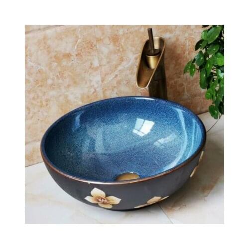 Bathroom Artistic Ceramic Vessel Sink Bowl Faucet & Pop-up Drain Combo AB205
