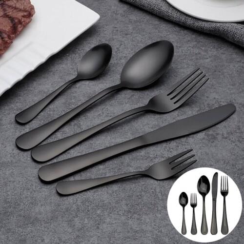 Vintage Stainless Steel Dinnerware Black Knife Fork Spoon Tableware Kitchen Supplies
