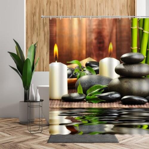 Bamboo Creek Lotus Shower Curtain 3D Print Zen Stone Landscape Green Leaf Bathroom Curtains Waterproof Polyester For Bath Home