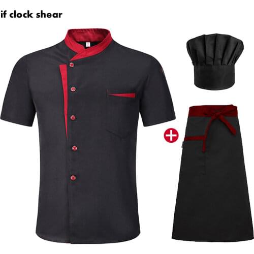 High Quality unisex chef uniform Hotel Kitchen work clothes Short Sleeved Chef Restaurant uniform cooking shirt Jacket+Hat+Apron