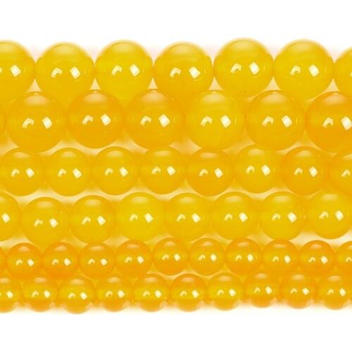 Natural Stone Yellow Agates Charm Round Loose Beads For Jewelry Making Needlework Bracelet DIY Pick Size Strand 4/6/8/10/12 MM