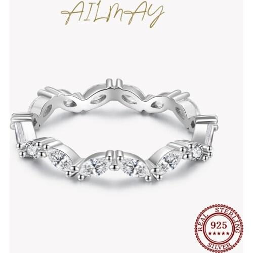 Ailmay Genuine 925 Sterling Silver Dazzling Clear Zircon Fashion Stackable Ring For Women Minimalist Fine Jewelry 2021 New Style