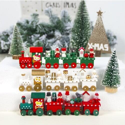 1set/HOT! 2019 Mini Wooden Christmas Train Sets Modle Christmas Decoration Gift Vehicle Toys For Kids