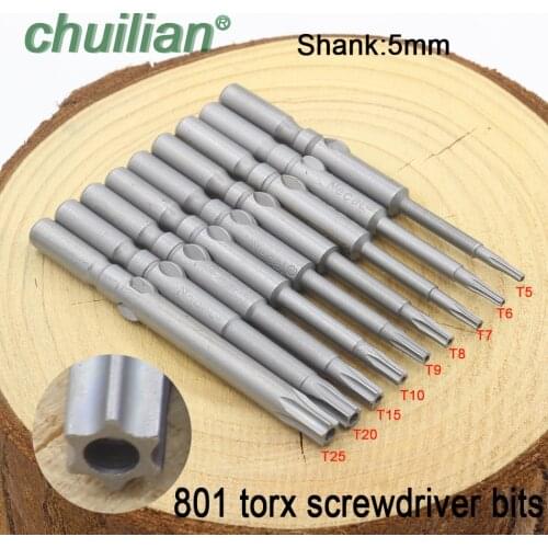 1Pc 801 T7-T25 60MM Torx Screwdriver Bit Set 5mm Round Shank Electric Screwdriver Bits Hand Tools