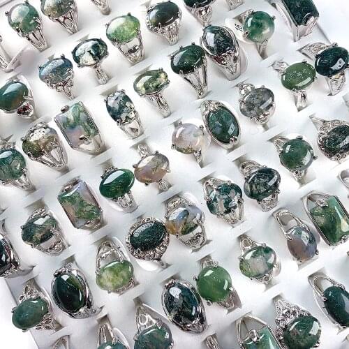 20Pcs Natural Stone Rings Oval Shape Aquatic Agated Mix Style for Charms Jewelry Women Rings Gifts the Inside Diameter 18-20mm