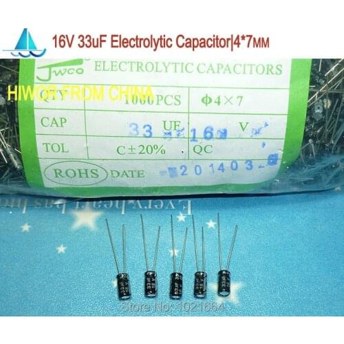 200pcs/lot)(Electrolytic Capacitors|16V) 33uf 16V Electrolytic Capacitor, size: 4mm*7mm