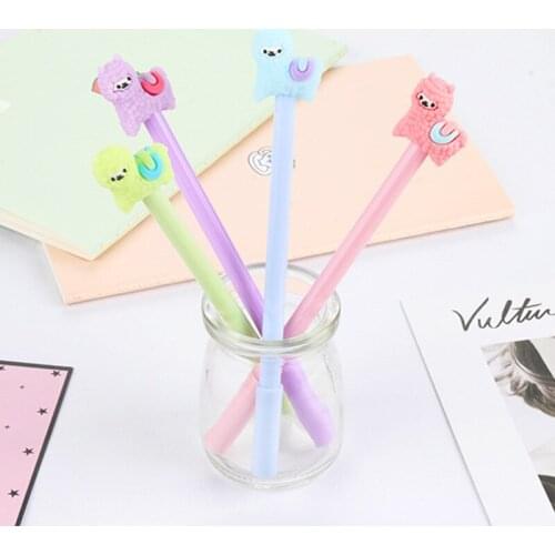 24 PCS Cartoon Creative Plush Alpaca Neutral Pen Cute Young Black Water-based Pen Student Stationery Kawaii School Supplies