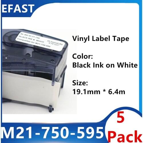 5 Pack M21 750 595 Label Maker Label Tape Ribbon Cable Wire Marking Labs Fiber Label Tape Ribbon for BMP21 Plus