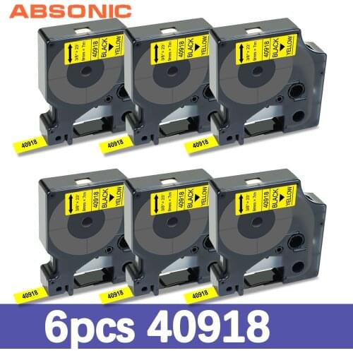 Absonic 6PK 9mm Label Black on Yellow for Dymo D1 Tape 40918 Compatible for Dymo D1 Label Tapes for Dymo LM160 LM280 Label Maker
