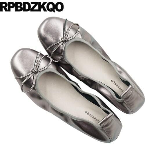 Slip on designer embellished square toe patent leather metallic ballerina bow large size foldable ballet flats 11 10 latest