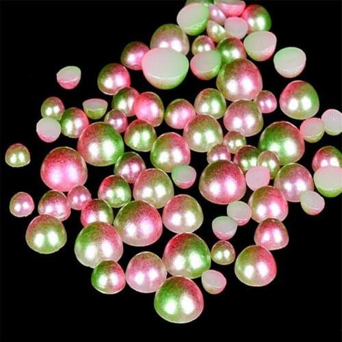 Loose 3mm-8mm Newest Rainbow Gradient Color DIY Round Flatback Pearl Beads ABS Plastic Imitation Half Pearl Nail Arts Decoration