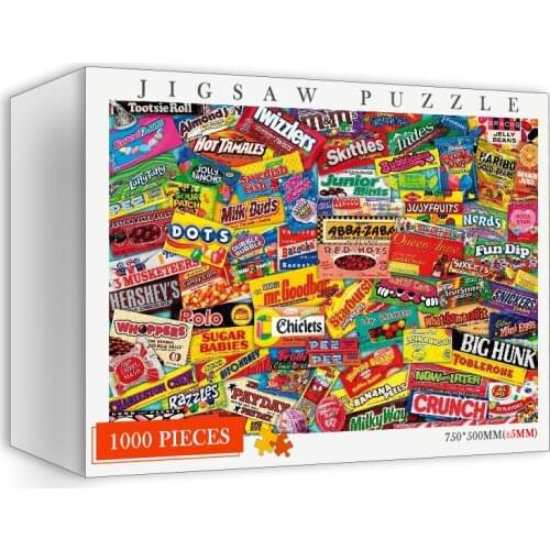 Ceative Wooden Puzzle Toys Candy Packaging Pattern 1000 Pieces Jigsaw Puzzles for Adults 1000 Pieces Brain Teaser Puzzles Toys