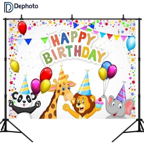 DePhoto photography background Animal balloons flag happy birthday party decor celebrate backdrop photocall photo studio printed