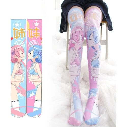 Women Girl Re:Zero Rem Ram Lolita Stocking Thigh High Sock Dance Cosplay Japanese Anime Over Knee Socks Plus Size