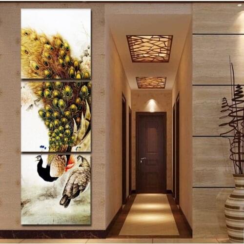 HD Printed Modern Painting On Canvas Decoration Posters 3 Panel Peacock Animal Modular Picture Wall Art Home Frame Living Room