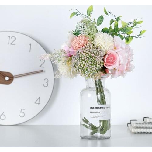 Fake Bunch Pink Peony Rose Silk Hydrangea Artificial Flowers Bouquet Wedding Decorative Plants Bridal Artificial Flowers