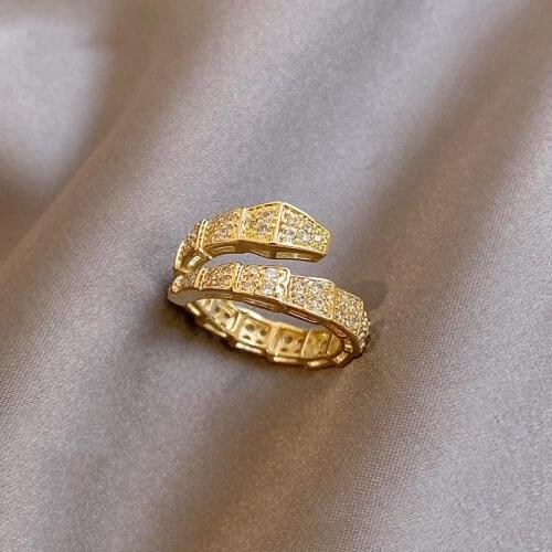 Exquisite copper inlaid zircon luxury ring Korean jewelry elegant womens snake opening adjustable ring