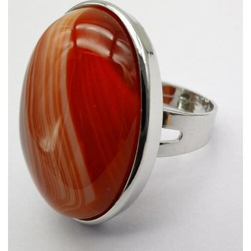 Red Orange Veins Carnelian Stone Oval Bead GEM Finger Ring Jewelry For Woman Gift Size 8 X126
