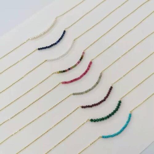 Unique Natural Stone Choker Labradorite Lapis Lazuli Turquoise Tourmaline Malachite Pearl 14K Gold Fillled Chain Necklace Women