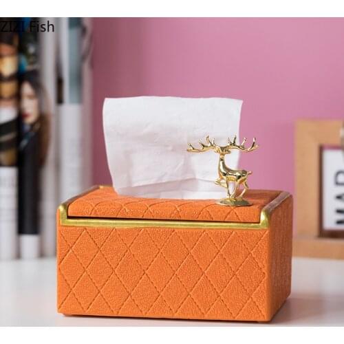 Nordic Imitation Leather Golden Deer Tissue Box Household Removable Rectangular Direct Box Desktop Storage Container Home Decor