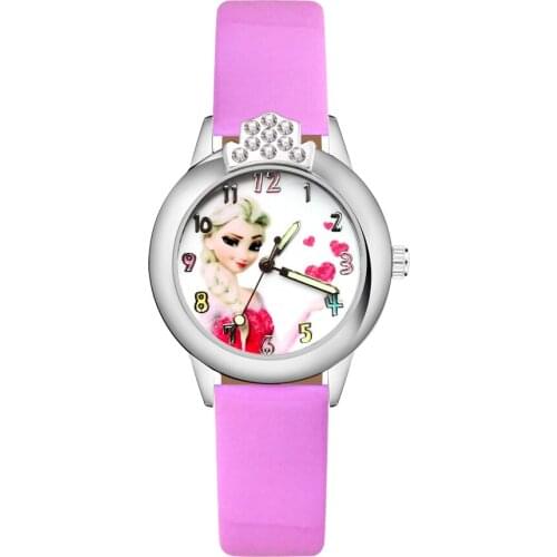 Pretty Crystal style Childrens Watches Kids Student Girls Quartz Leather strap Wrist Watch Clock JK114