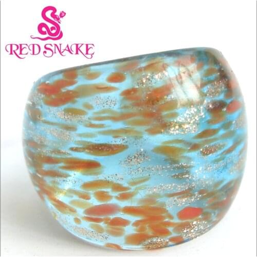 RED SNAKE Fashion Ring Handmade blue with color points drawing Transparent Murano Glass Rings