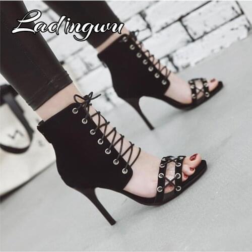 Ladingwu Fashion Latin Dance Boots Womem Salsa Patty Performance Dance Shoes Soft Bottom Ballroom Dance Shoes Suede and Polyethy