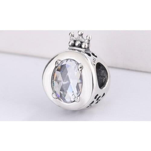 Fashion 925 Sterling Silver Clear Sparkling Crown Charm Beads & Pendant Fit Bracelet for Women Jewelry DIY Making Handmade Gift