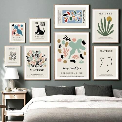 Matisse Coral Sun Abstract Lines Girl Dog Wall Art Canvas Painting Nordic Posters And Prints Wall Pictures For Living Room Decor