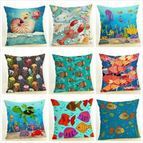 18" Sea Theme Fish Pillow Covers Nautical Throw Pillowcases Beach Cushion Covers