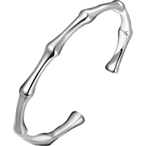New Style 925 Silver Bamboo Joint Open Cuff Bracelet Female Wedding Engagement Party Fashion Jewelry