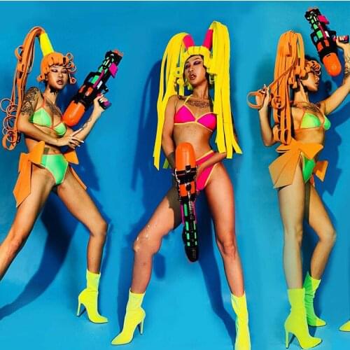 New Female Singer Female DJ DS Costumes Hot Nightclub Bar Jazz Dance Stage Costumes Exaggerated Headdress Bikini Suit DWY3731