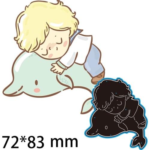 Cutting Dies Little Cute Boy and Dolphin New Metal for DIY Scrapbooking Photo Album Embossing Paper Card 72*83mm