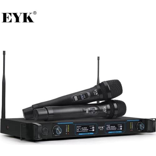 EYK EFU2 Professional UHF Digital Wireless Microphone with 2 Metal Handhelds Two Channel Cordless System for Party Karaoke Stage