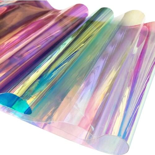 20 x 37inch PVC Clear Film Sheet Transparent Holographic Vinyl Mirror Foil Graphic Fabric Laser for DIY Bag Clothing Crafts Bag