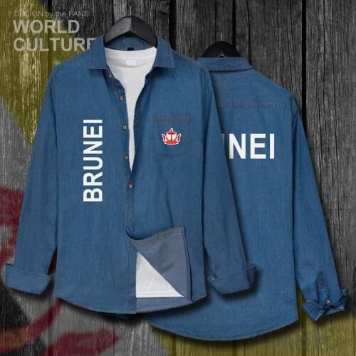Nation of Brunei BRN Bruneian Men Turn-down Collar Jeans Shirt Long Sleeve Tops Autumn Cotton Fashion Cowboy Coat Clothes New 20