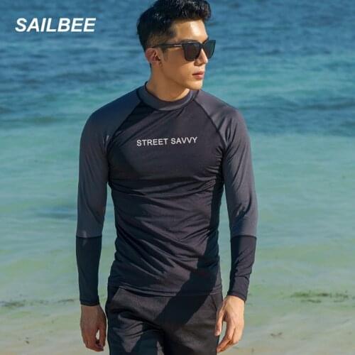 SAILBEE mens rash guard shirt Mens Long Sleeved T-Shirt Swimwear Floatsuit Tops UV Swimming RashGuard Surfing Sail dropshipping