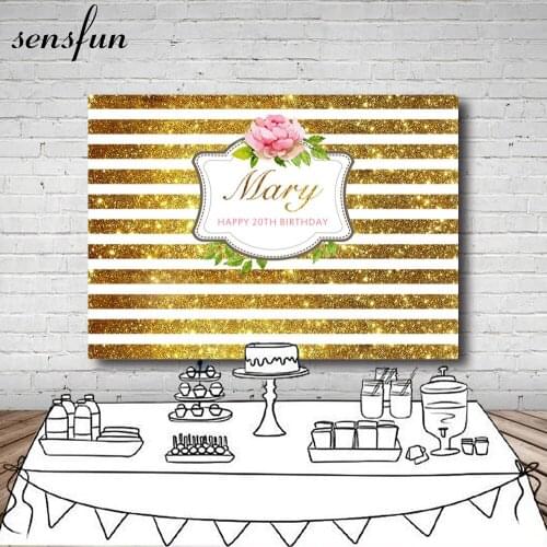 Gold Glitter White Striped Photography Backdrops Flower Birthday Party Invitation Celebration Backgrounds For Photo Studio
