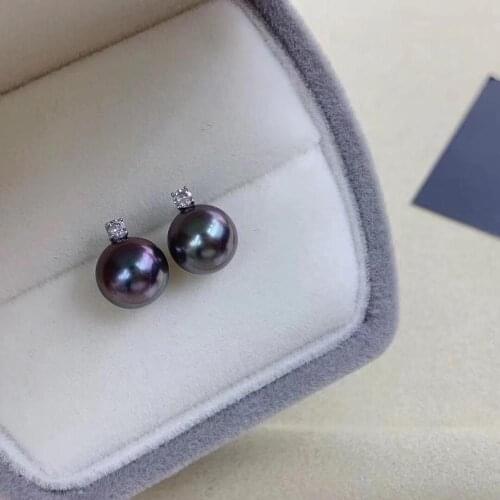 D915 Pearl Earrings Fine Jewelry Solid 18K Gold Round 8-9mm Nature Sea Water Tahiti Pearls Stud Earrings for Women Fine Presents