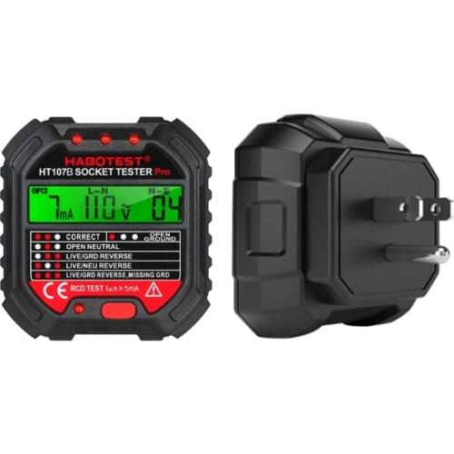 HT107 Socket Tester Voltage Test EU/UK/US Plug Line Tester RCD Voltage Measurement LCD Display Socket Tester R9JF