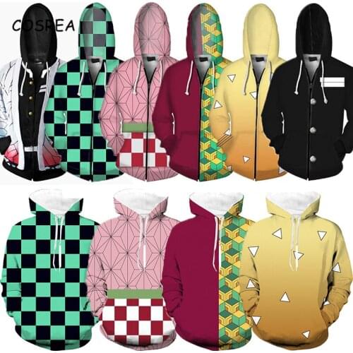 Demon Slayer: Kimetsu no Yaiba Hoodies Kamado Nezuko Cosplay Costume Kochou Shinobu Hoodie Sweatshirt Jackets Men Halloween Tops