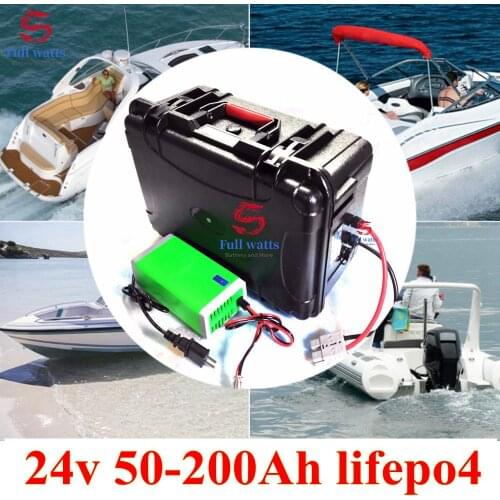 Waterproof Lifepo4 24V 50Ah 60Ah 80Ah 100Ah 120Ah 150Ah 200Ah lithium battery with BMS for trolling motor inverter +10A Charger