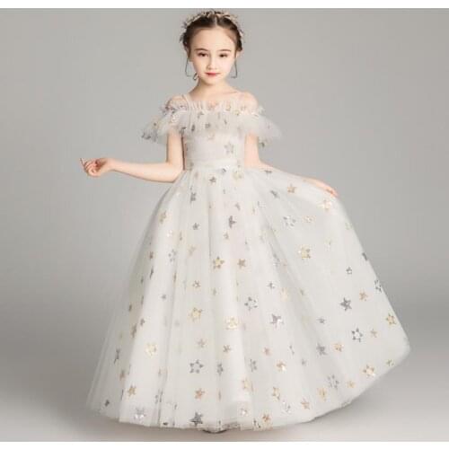 High-end Sexy Mesh Stitching Evening Gown Kids Catwalk Piano Performance Princess Dresses For Girl Birthday Party L982