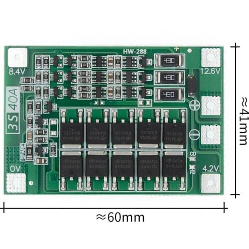 10 PCS 3S 40A Li-ion Lithium Battery Charger Protection Board PCB BMS For 40A Current Drill Motor 11.1V 12.6V Lipo Cell Module
