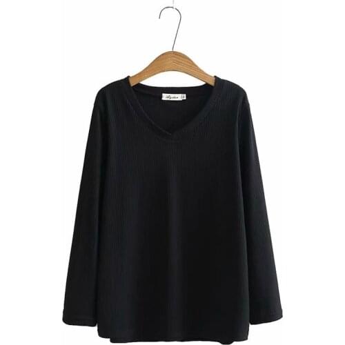 Plus Size XL-4XL Women Fashion Stitching Long Sleeved Tshirt Ladies Casual V-neck Tops