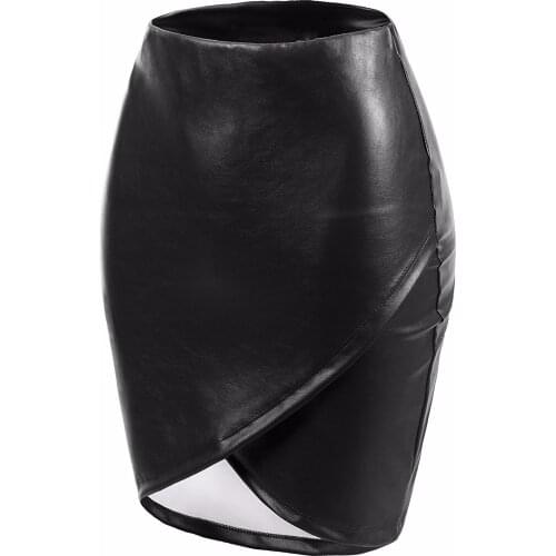 Customized Women Slim Fit Fuax Leather Wrab Mini Skirt