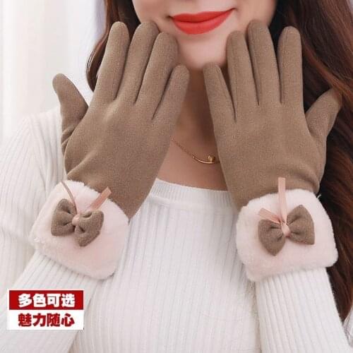 Gloves female winter Korean version cute touch screen gloves lady plus velvet autumn winter driving students warm outdoor riding