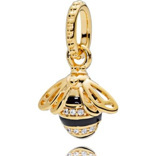 925 Sterling Silver Charm Beautiful Golden Bee Pendant Fit Pandora Women Bracelet & Necklace Diy Jewelry