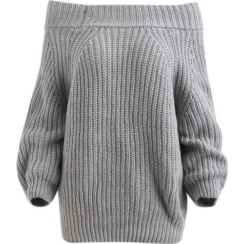 Slash Neck Wide Shoulder Sexy Elastic Knitting Pullover Female Long Sleeve Knitted Sweater Women Jumper Pull Knit Shirt